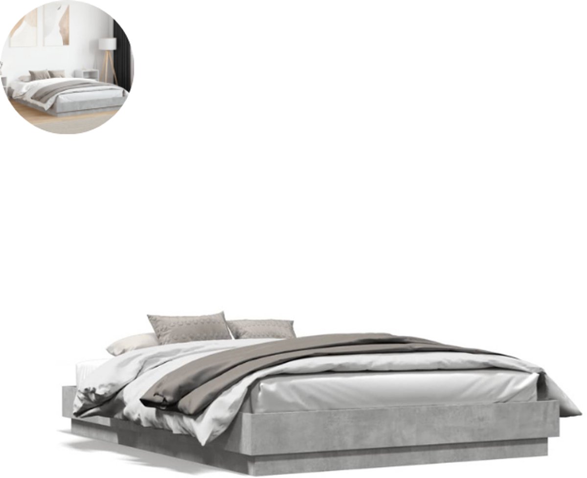 GranMaison Vloerbed – Laag Bedframe – Minimalistisch Design – Stevig en Comfortabel – Geschikt voor Elke Slaapkamer - Betongrijs