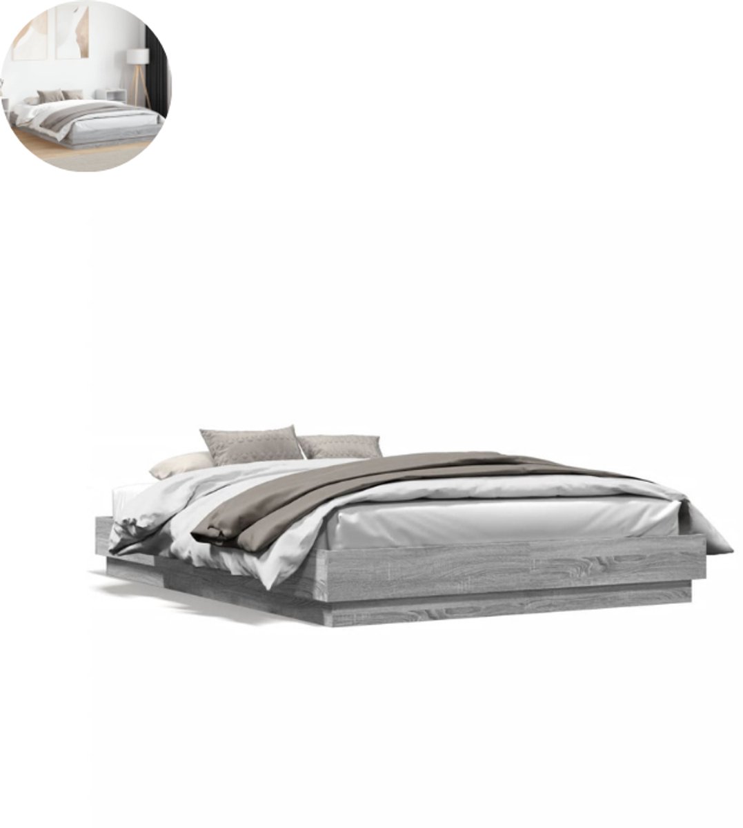 GranMaison Vloerbed – Laag Bedframe – Minimalistisch Design – Stevig en Comfortabel – Geschikt voor Elke Slaapkamer - Grijs Sonoma Eiken