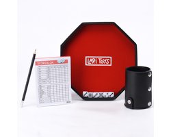 Dobbelspel Set - Yahtzee - Yatzee - Dobbel - Dobbelbord - Gezelschapsspel - Dobbelstenenbak - Dobbelbeker - Reisspel - Rood