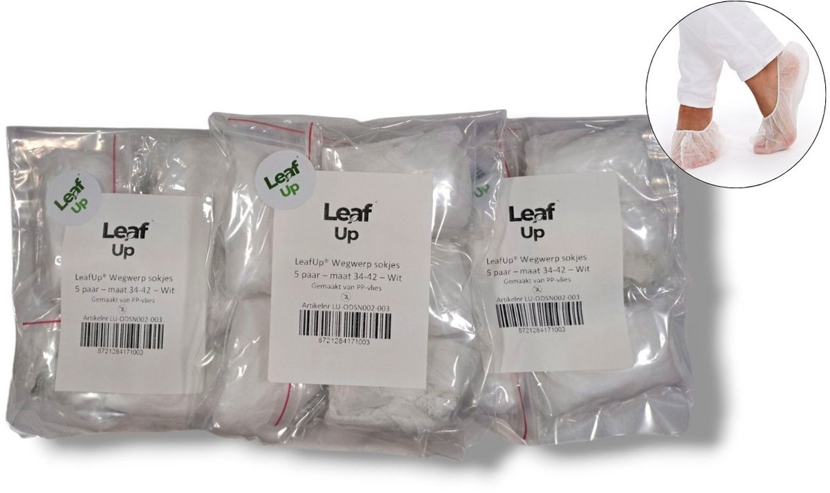 LeafUp® Wegwerp Sokjes - Disposable Footies - Kousenvoetjes - wegwerpsokjes - Wit - 5 paar apart verpakt - maat 34-42 (B4)