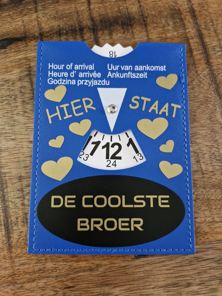 Parkeerschrijf met tekst- Hier staat - De coolste broer - blauwe zone- parkeerkaart- blauweschijf