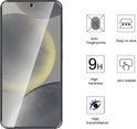 Gedetailleerde weergave van een screenprotector met pictogrammen voor vingerafdrukbestendigheid en hardheid.