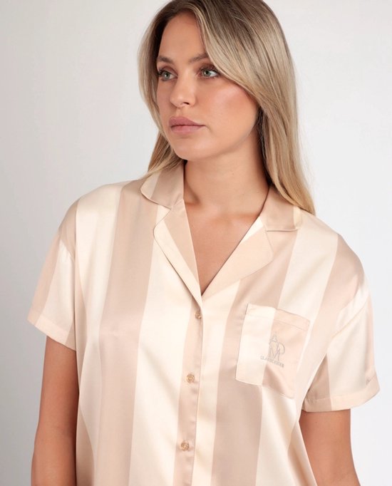 Dames Pyjama Set Satijn Champagne Korte Mouw Maat XL