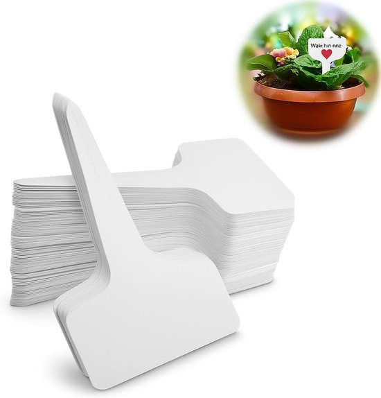 KINGLAKE 100 stuks witte plastic plantenlabels en -markers, 10 x 2 cm, waterdicht, herbruikbaar, ideaal voor kruiden, zaden, bloemen, potplanten