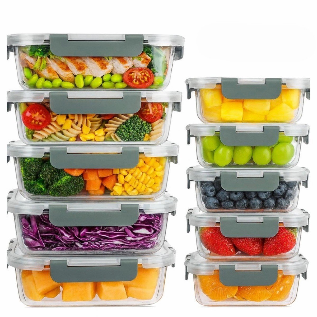 Ceruzo Glazen Meal Prep Bakjes 10 stuks – Luchtdicht - Ovenbestendig - BPA Vrij - 5x1040ml 5x 370ml