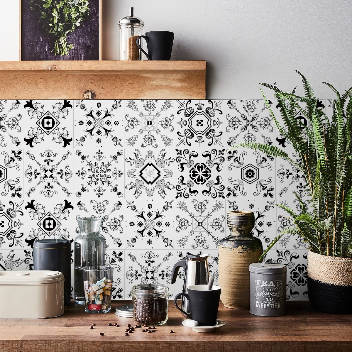 HORIWE Tegelstickers Marokko Wandtegelstickers 24 stuks 10x10 PVC Zelfklevende Tegelstickers Tegelbehang Waterdichte Muurstickers voor Keuken, Badkamer, Kast, Meubels, Tafel
