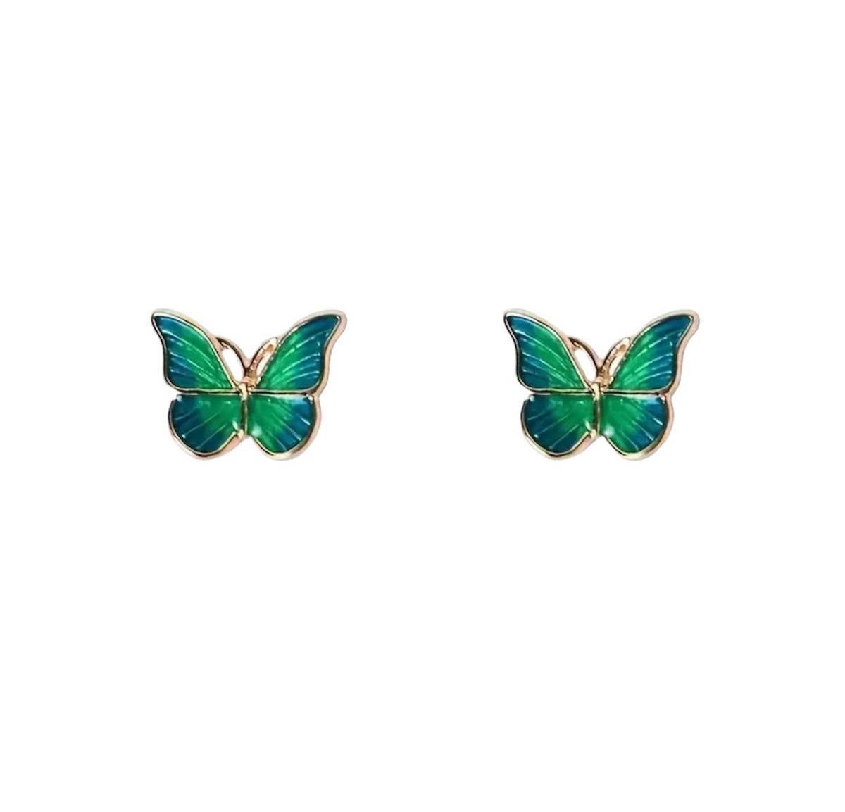 GoedeDoelen.Shop | Oorbellen Vlinder Groen | Vlinder Oorbellen | Oorstekers | Afmeting 1 x 1 CM | Groen/Blauwe Emaille Inleg | Butterfly | Transformatie | Herdenken | Gedenken | Engel