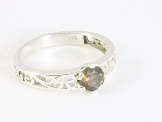 Bague fine en argent ajouré avec quartz fumé - taille 18,5