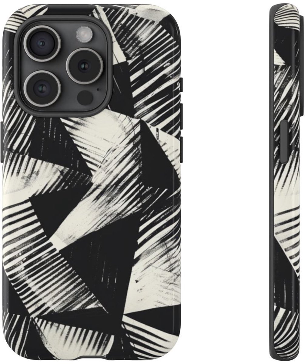 Zwart-Wit Geometrisch Patroon – Telefoonhoesje Geschikt voor iPhone 15 Pro