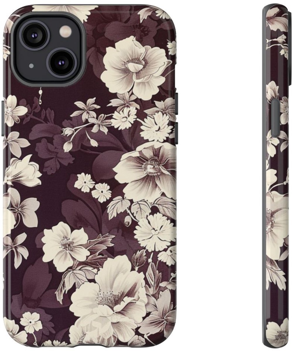 Vintage Witte Bloemenprint – Telefoonhoesje Geschikt voor iPhone 14 Plus
