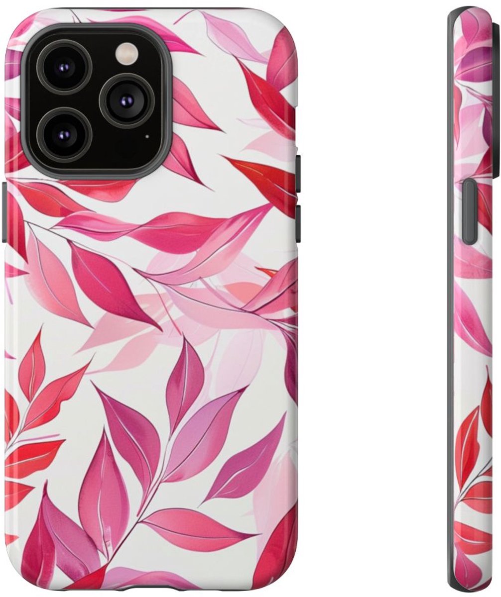 Roze en Rode Bladerenpatroon – Telefoonhoesje Geschikt voor iPhone 14 Pro Max