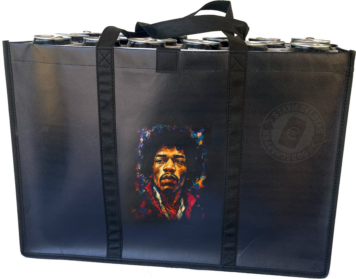 Jimmy Hendrix –Combiset Statiegeldtas - boodschappentas + 2 koelementen met eerbetoon aan iconische artiesten – met handig klittebandsysteem