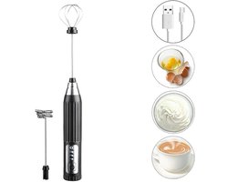 melkopschuimer electrisch- melkopschuimer elektrisch-melkklopper-melk opschuimer-melkopschuimer oplaadbaar-melkopschuimers-Elektrische Melkopschuimer met 3 Standen-Matcha klopper-voor Latte & Matcha-Zwart en zilver