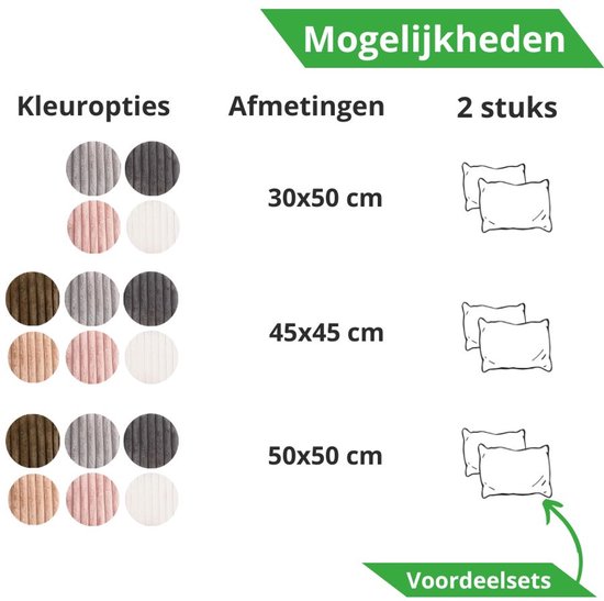 Set de 2 Coussins décoratifs 45x45 cm Gris foncé | Tissu côtelé de Luxe double face | Coussins intérieurs inclus | Moelleux, doux, peluche, nounours | Ensemble de coussins décoratifs | Coussins pour canapé à l'intérieur, salon | Coussins Décoration