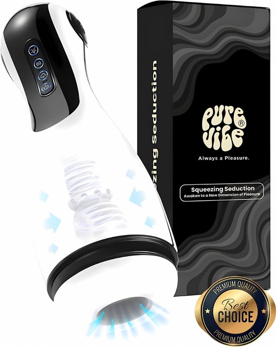 PureVibe® Squeezing Seduction Zuigende & Knijpende Sex Toys voor mannen - Automatisch Vibrerende Blowjob Masturbators - Masturbator voor Man - Pocket Pussy Zelf Electrisch & Aftrekken | Pearl White