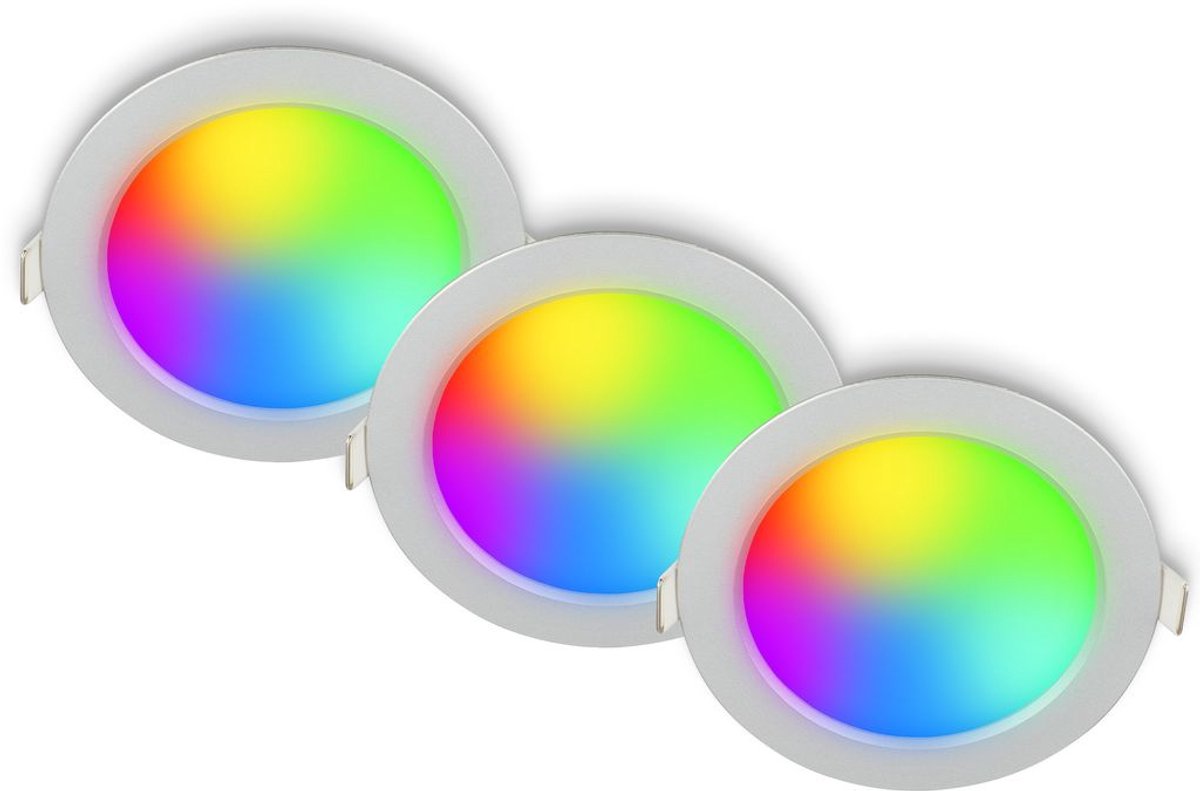 BRILONER Fungo – Inbouwspots Set van 3 – 230V – dimbaar met afstandsbediening – RGB & CCT – geheugenfunctie – chroom – Ø12 x 2,8 cm