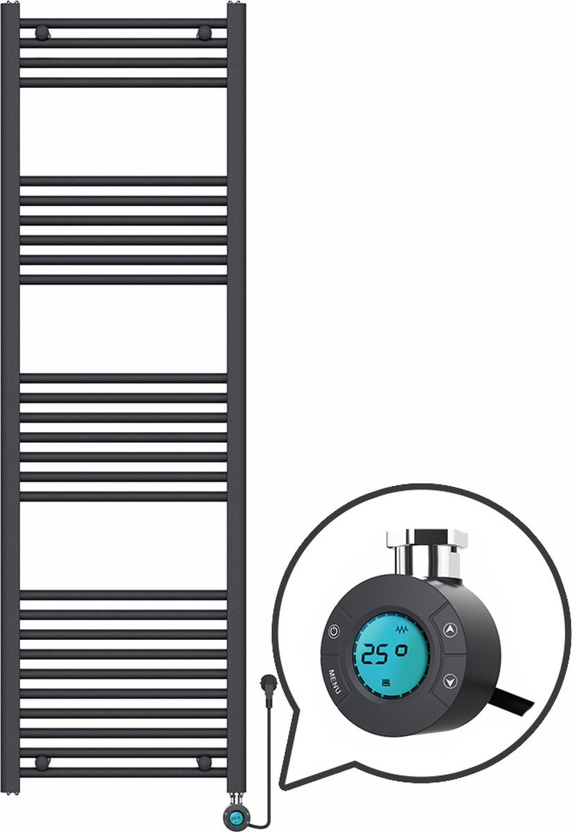 Handdoekradiator Elektrisch met Digitale Thermostaat - Radiator Badkamer - 1800 × 600 mm - Mat zwart - 900 Watt