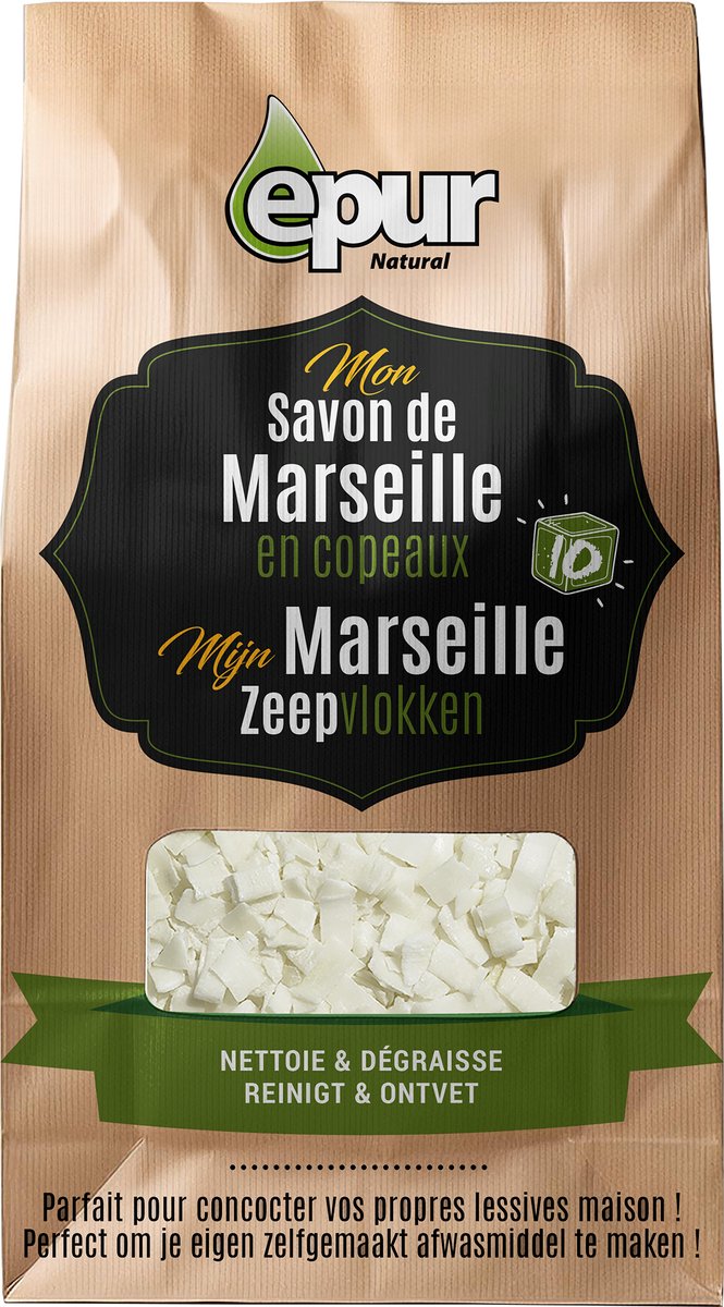 Epur Natural Marseille Zeepvlokken 750g — Natuurlijke Savon de Marseille in Vlokken — Voor Wasmachine, Handwas, Wol, DIY Wasmiddel & Huishoudelijk Schoonmaken