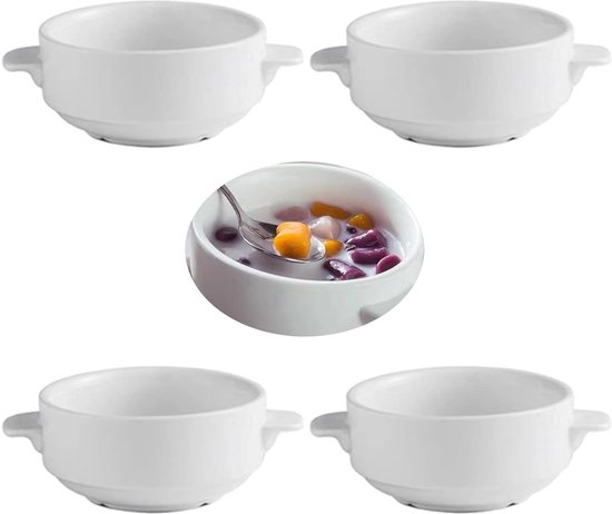 Bol à Soupe En Céramique 450 Ml – Style Bistrot Avec Deux Anses, Couleur Beige, Vaisselle élégante Et Lavable Au Lave-vaisselle