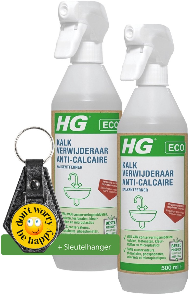 HG ECO kalkverwijderaar - 2 Stuks - 500 ml - de ecologische kalkverwijderaar voor allerlei soorten ondergronden - inclusief sleutelhanger