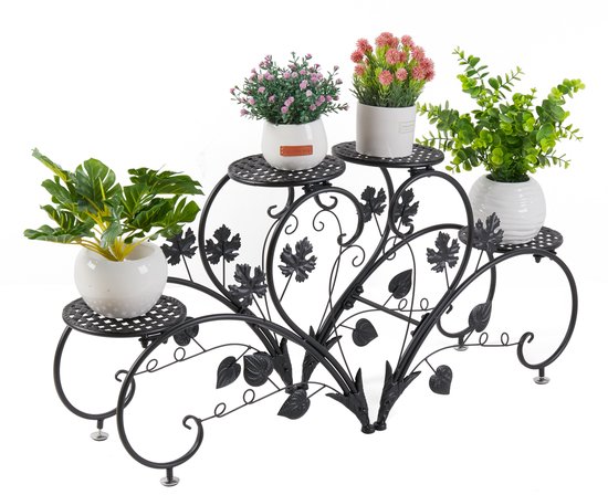 Foto: Unho bloemenrek van metaal bloementrap bloemenrek set van 2 plantenrek voor balkon tuin woonkamer zwart