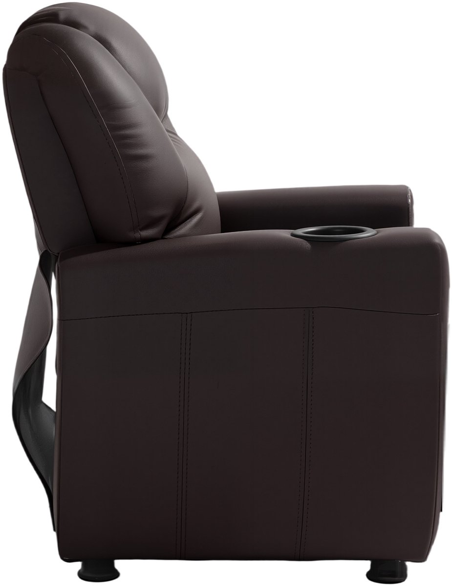 Relaxfauteuil voor Kinderen met Bekerhouders, Rugleuning 101°-121° Verstelbaar, Relaxfauteuil Van Pu Leer met Voetensteun, Belastbaar Tot 41 Kg voor Jongens En Meisjes (Bruin)