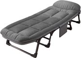 Veldbed - Opvouwbaar Kampeerbed - 190x66x30 cm - Strandbed - Versterkt 8-Poots - Met 3x Lendensteun - Stevig Kussen - Inklapbaar - Antraciet/Grijs - Ideaal voor Tuin, Kamperen & Reis
