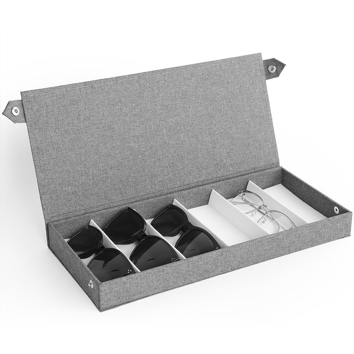 Ibenzoa® Stijlvolle en Functionele Opbergdoos voor Brillen met Flip-Top Design en Zes Vakken