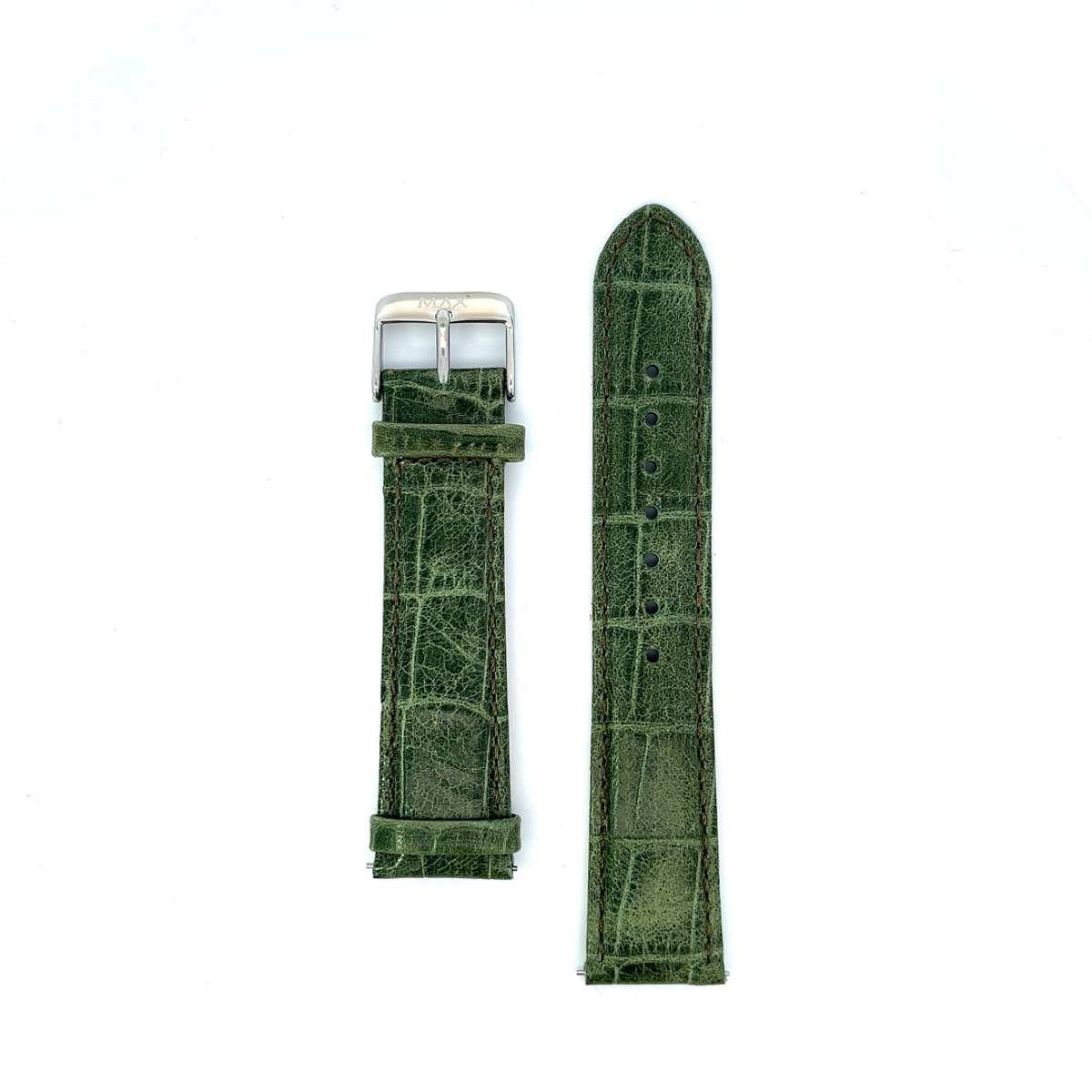 Max Watch 5-MX006 Leren Horlogeband 20mm - 20cm Totaallengte - Gesp - Zilverkleurig - Groen