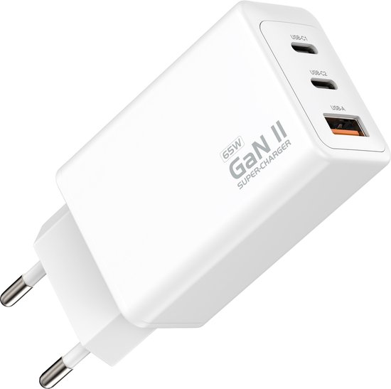 Qost Qost 65W USB C Adapter - 2 USB-C & 1 USB-A - Quick Charge - Oplader ...