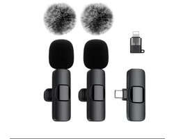 Draadloze microfoon - 2-pack - Lavalier-microfoon - Bluetooth mini-microfoon - Voor iPhone, iPad en Android - Voor video-opnames - Levensduur batterij
