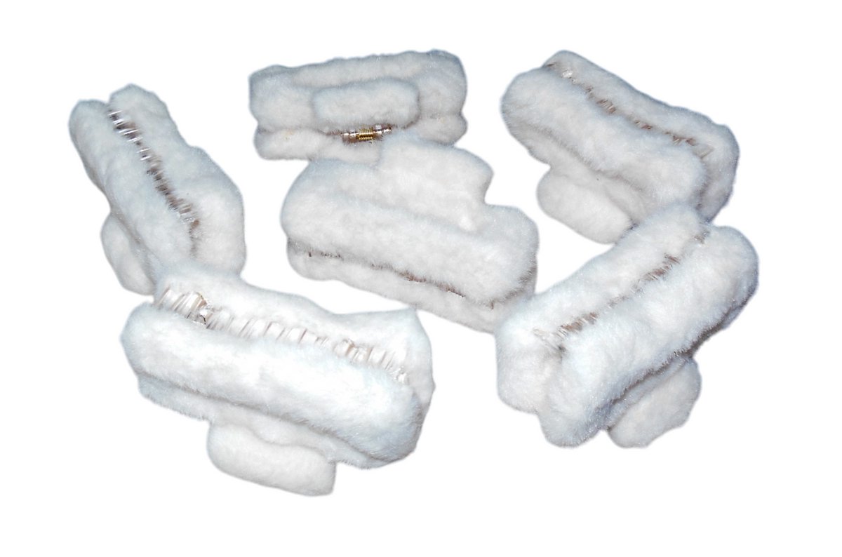 6 grote haarklemmen 10 cm rechthoekig fluffy crèmekleur