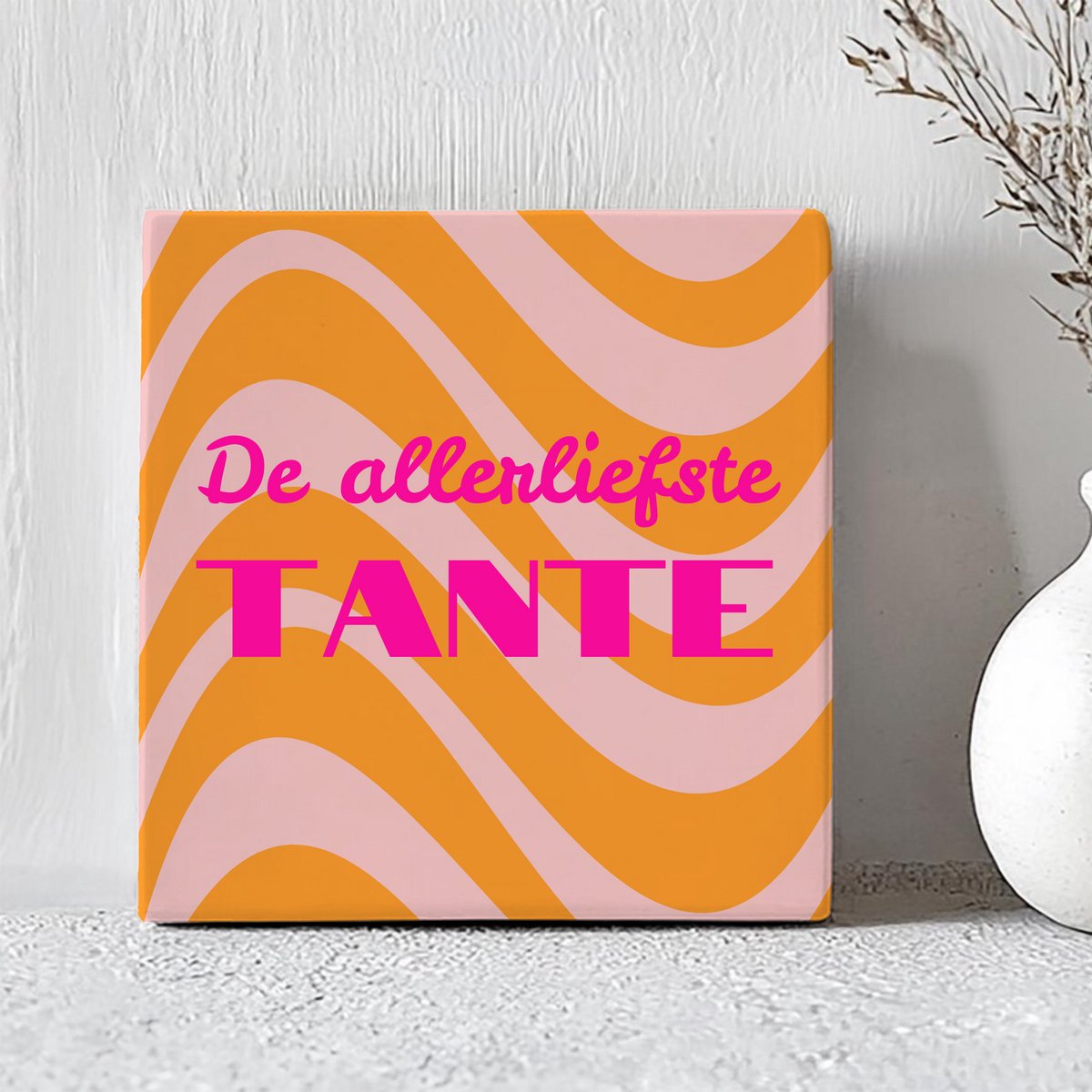 Printazzy - Tegeltjes met Tekst - De Allerliefste Tante - Cadeau voor Haar- Decoratie Woonkamer - Onderzetters voor Glazen - Oranje Golvend