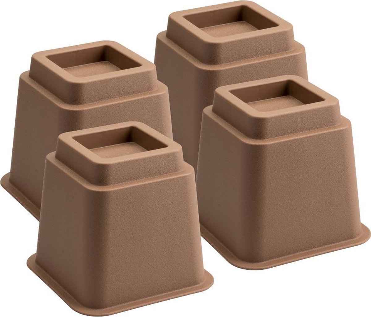 Goedkoopste Bedverhogers bruin - bedklossen - meubelverhogers - stoelverhogers 13 cm hoog. Per set van 4. Max. 600 kg