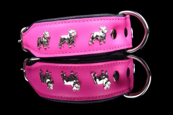 Collier en cuir Dog's Companion - Bouledogue Français - 40-47 cm x 50 mm - Noir / Rouge