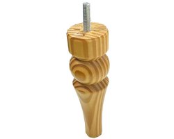 Meubelpoot grenen rond Ø 4,4 cm en hoogte 15 cm van massief hout (M8) - Set van 4 stuks