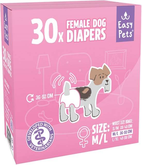Easypets Dog Diapers Female - Hondenluiers Teef - M/L - 30 stuks - Loopsheidbroekje - Grootverpakking