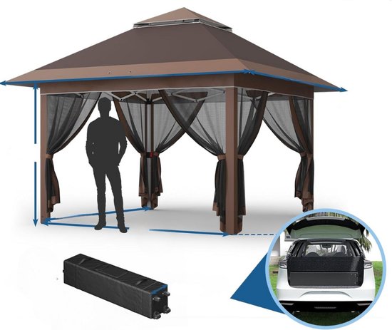 VOUNOT Tuinpaviljoen, 3 x 3 m, pop-up tent, opvouwbaar, met wanden, waterdicht, uv-bescherming, ademend