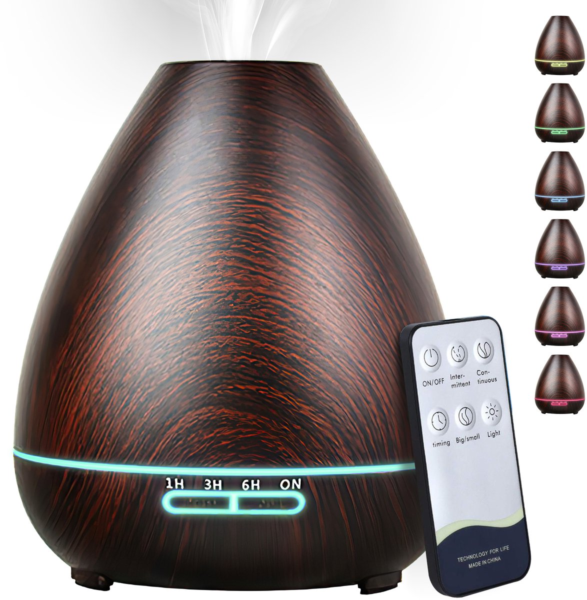 ibettertec Luchtreiniger & Aromadiffuser - 400ml Elektrische geurlamp met houten design,LED-verlichting en stille luchtbevochtiger voor etherische oliën