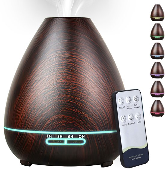 ibettertec Luchtreiniger & Aromadiffuser - 400ml Elektrische geurlamp met houten design,LED-verlichting en stille luchtbevochtiger voor etherische oliën