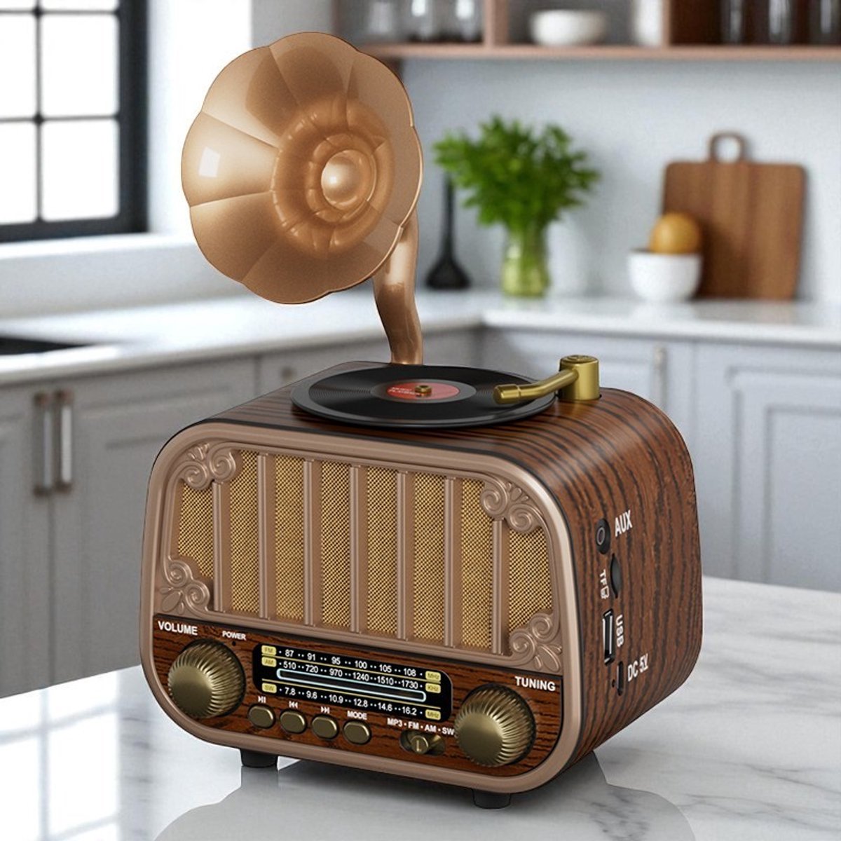 RUNUS J-190 FM/Am/SW Radio Vintage Retro, Radio Portatil Pequeña Recargable de 1800mAh, Transistor Radios Excelente Recepción, Altavoz de 5W | Bluetooth 6.0 | USB/TF/AUX | Regalos Navidad