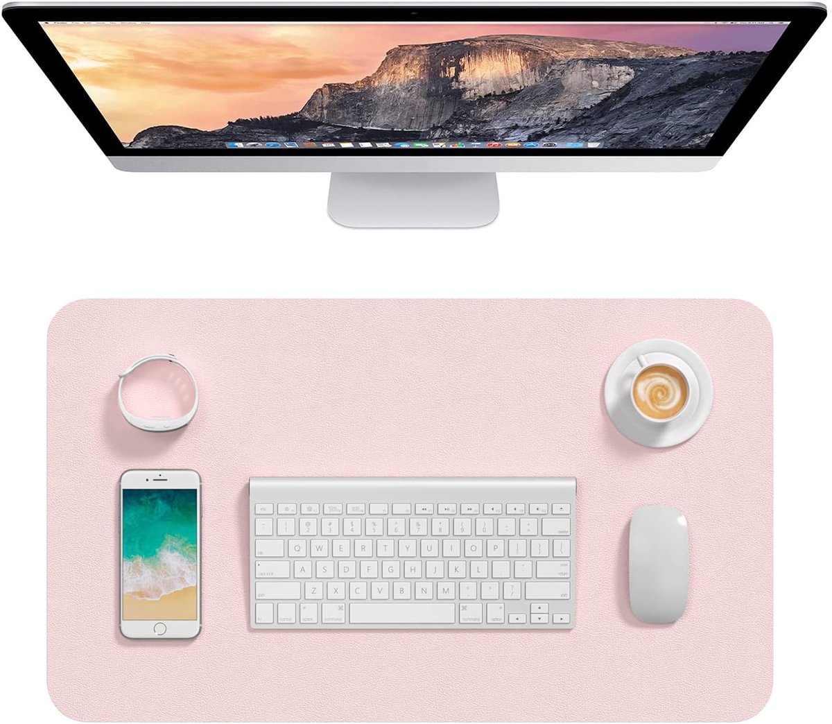 Muismat - Bureau-onderlegger - Bureau-onderlegger van PU-leer - 23,6" × 11,8" - Verlengde muismat - Schrijfonderlegger - Computeronderlegger - Waterdichte inktvlekbeschermer - Antislip ultradun klein laptoptoetsenbord schrijfonderlegger - Roze