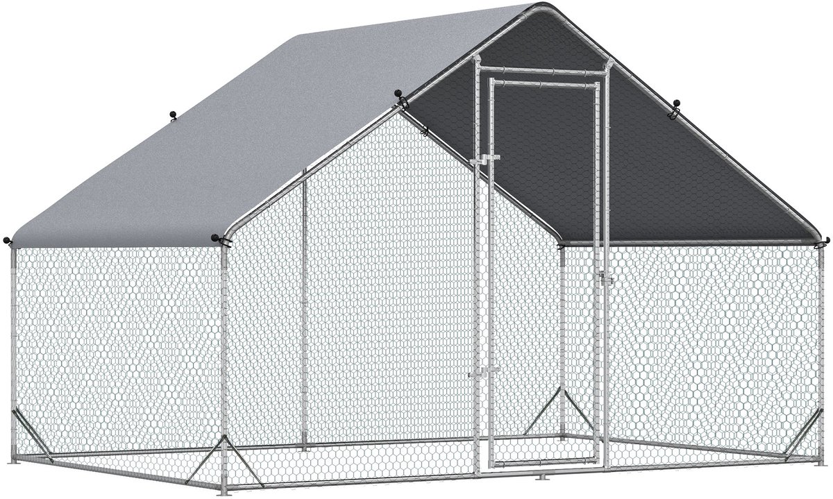 PawHut-Kippenhok-Gegalvaniseerd staal-300x200x200cm-Grijs