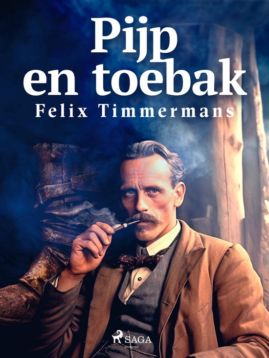 Een man met een snor rookt een pijp, met de titel 'Pijp en toebak' door Felix Timmermans.