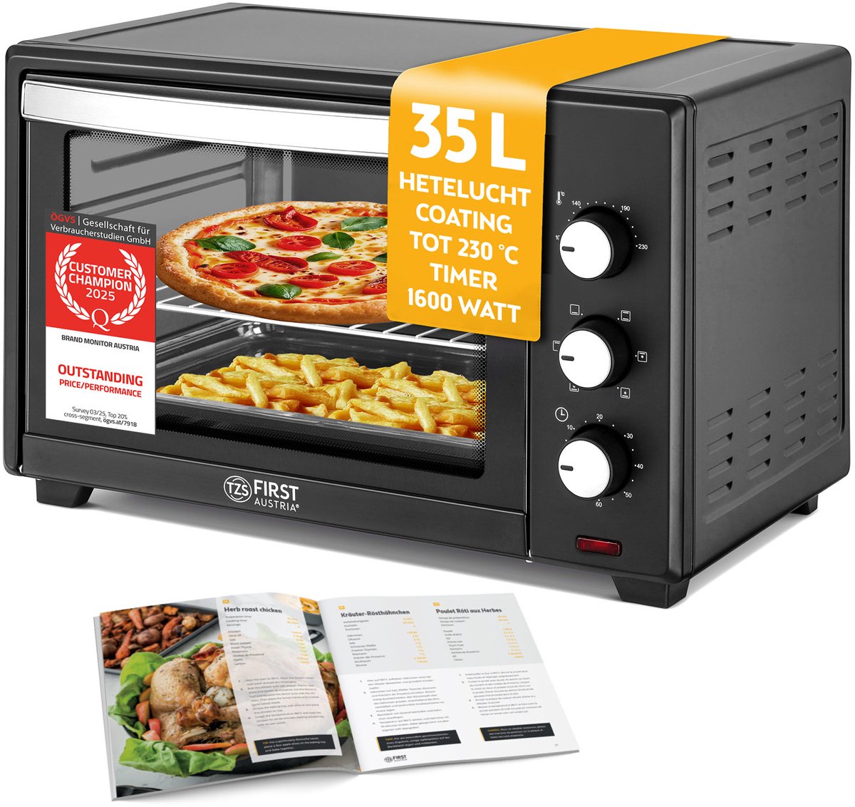 TZS First Austria 5044-1 Elektrische Oven - Heteluchtoven - 35L - Zwart