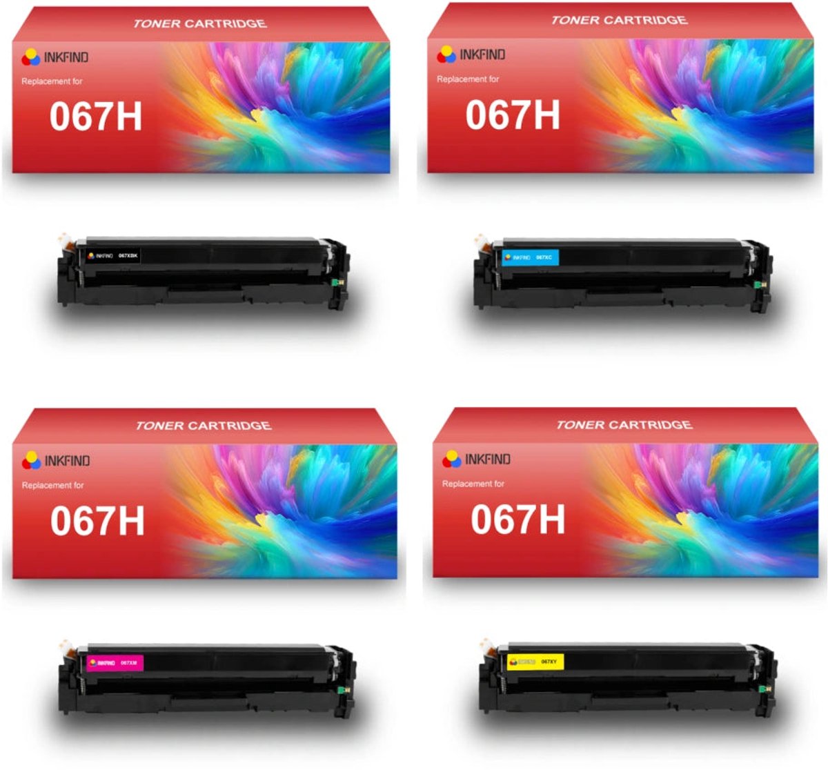 INKFIND 067H tonercartridge multipack van 4 stuks (Zwart+Cyaan+Magenta+Geel) compatibel met Canon cartridge 067H toner cartridge (Zwart+Cyaan+Magenta+Geel) - 4-pack BK/C/M/Y