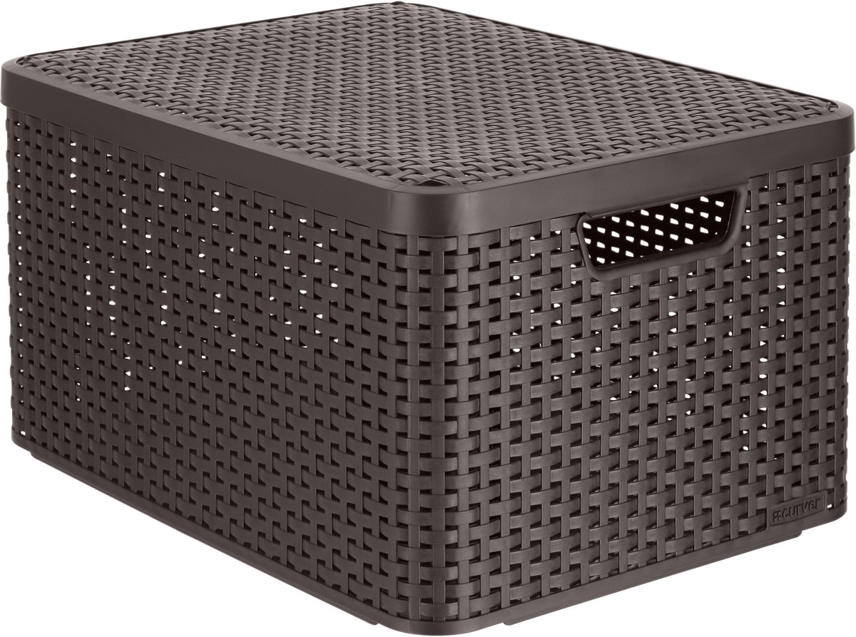 Bol.com Curver Rattan Style Opbergmand L - Met Deksel - 36.4 liter - Bruin aanbieding