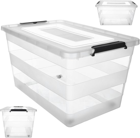 KADAX Opbergdoos met deksel, speelgoedkist, robuuste plastic container van kunststof, opbergbox met kliksluiting, opbergdozen (zwart, set van 3