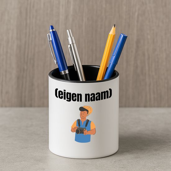 Hacebo® - photographe homme avec eigen naam Porte-stylo - Photographe - photographes - porte-stylo - appareil photo - anniversaire - cadeau - cadeau - Porte-stylo noir