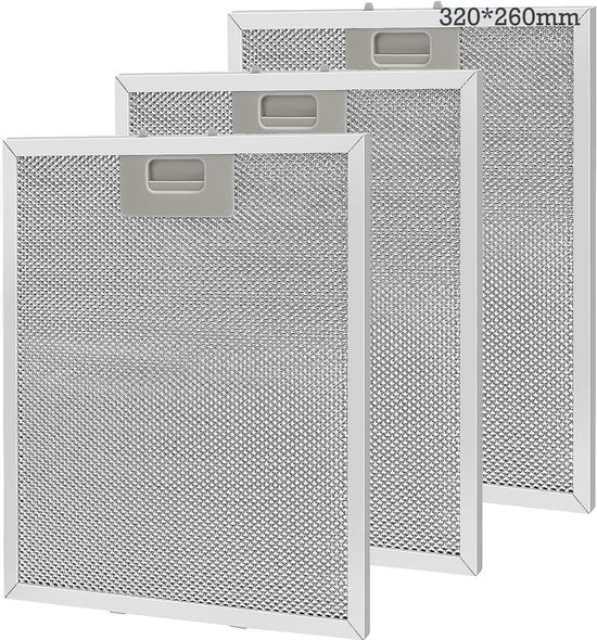 Set van 3 stuks metalen vetfilter 320x260mm - aluminium - anti-vet - wasbaar, gaas, afzuigkapaccessoire voor afzuigkappen